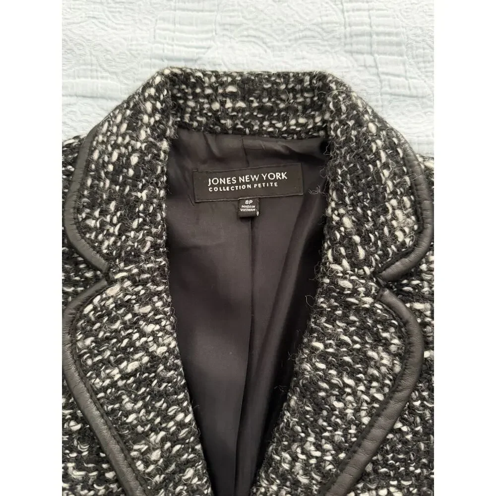 Jones New York Collection Petite Jacket Blazer Black‎ Tweed Women’s Size 8 P